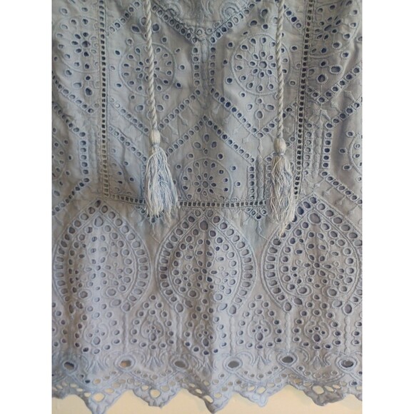 Sundance blue eyelet cotton blouse S lined pullover tank tassels preppy boho - Picture 4 of 9